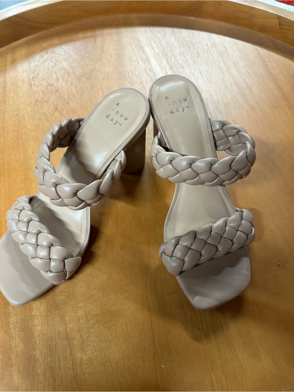 a new day Braided Double-Strap Block Heel Mules in Taupe